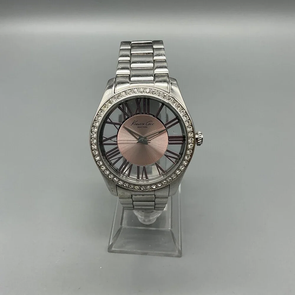 Kenneth Cole New York Womens Watch 40mm Rose Dial Crystals New Battery 7.5